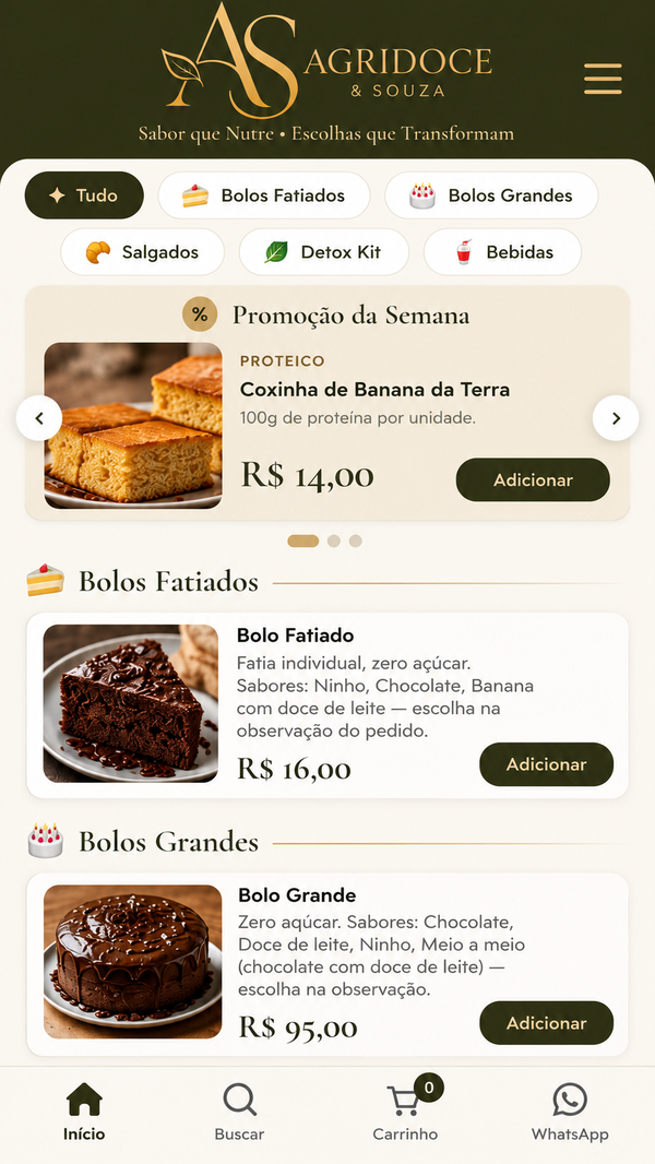 Exemplo de cardápio digital aberto no celular do cliente